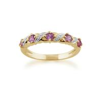 Gemondo Classic Art Nouveau Round Pink Sapphire & Diamond Half Eternity Ring In 9ct Yellow Gold - P