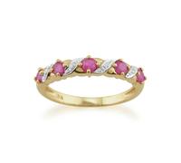 Gemondo Classic Art Nouveau Round Ruby & Diamond Half Eternity Ring In 9ct Yellow Gold - I