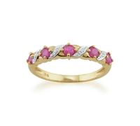 Gemondo Classic Art Nouveau Round Ruby & Diamond Half Eternity Ring In 9ct Yellow Gold - K