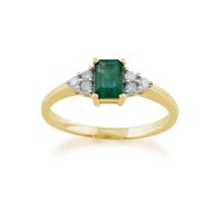 Gemondo Classic Baguette Emerald & Diamond Ring in 9ct Yellow Gold - P