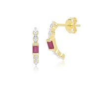 Gemondo Classic Baguette Ruby & Diamond Half Eternity Hoop Earrings in 9ct Yellow Gold