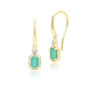 Gemondo Classic Emerald Baguette & Diamond Drop Earrings In 9ct Yellow Gold