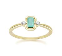 Gemondo Classic Emerald Baguette & Diamond Ring In 9ct Yellow Gold - K