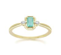 Gemondo Classic Emerald Baguette & Diamond Ring In 9ct Yellow Gold - O