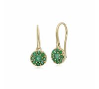 Gemondo Classic Emerald Cluster Hook Drop Earrings in 9ct Yellow Gold - Cluster 0.5ct Round Emerald Circle Fish Hook Drop Earrings in 9ct Yellow Gold