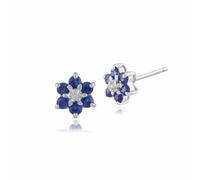 Gemondo Classic Floral Sapphire & Diamond Cluster Stud Earrings in 9ct White Gold
