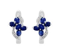 Gemondo Classic Floral Sapphire & Diamond Hoop Earrings in Sterling Silver