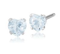 Gemondo Women's Classic Heart Aquamarine Stud Earrings in 9ct White Gold 4mm in Blue Gemondo Blue One Size