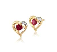 Gemondo Classic Heart Ruby & Diamond Stud Earrings in 9ct Yellow Gold