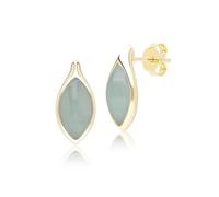 Gemondo Classic Marquise Green Jadeite Stud Earrings in 9ct Yellow Gold