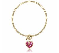 Gemondo Classic Marquise Ruby Heart Charm T-Bar Bracelet in 9ct Gold