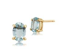 Gemondo Classic Oval Aquamarine Stud Earrings in 9ct Yellow Gold