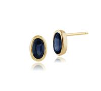 Gemondo Women 375 Gold 9ct Yellow Gold Oval Sapphire Classic Bezel Set Stud Earrings Blue