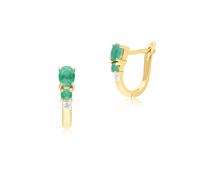 Gemondo Women's Classic Oval Emerald & Diamond Hoop Earrings in 9ct Yellow Gold in Green Gemondo Green One Size