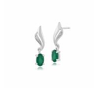 Gemondo 9ct White Gold Oval Emerald & Diamond Swirl Drop Earrings