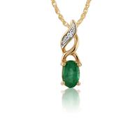 Gemondo Classic Oval Emerald & Diamond Twist Pendant in 9ct Yellow Gold - 9ct Yellow Gold Single Stone 0.25ct Emerald Pendant on Chain