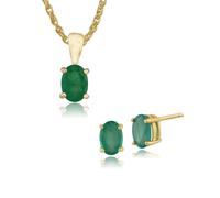 Gemondo Classic Oval Emerald Single Stone Stud Earrings & Pendant Set in 9ct Yellow Gold