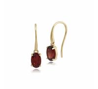 Gemondo Women 375 Gold 9ct Yellow Gold Oval Garnet Single Stone Fishhook Drop Earrings Red