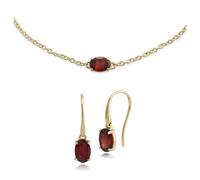 Gemondo Classic Oval Garnet Single Stone Drop Earrings & Bracelet Set in 9ct Yellow Gold