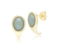 Gemondo Classic Oval Green Jadeite Drop Stud Earrings in 9ct Yellow Gold