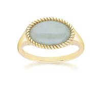 Gemondo Classic Oval Green Jadeite Ring in 9ct Yellow Gold - M