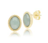 Gemondo Classic Oval Green Jadeite Stud Earrings in 9ct Yellow Gold