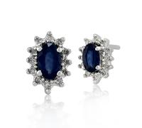 Gemondo Classic Oval Light Blue Sapphire & Diamond Cluster Stud Earrings in 9ct White Gold