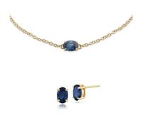 Gemondo Classic Oval Light Blue Sapphire Single Stone Stud Earrings & Bracelet Set in 9ct Yellow Gold
