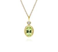 Gemondo Classic Oval Peridot & Diamond Heart Pendant Necklace In 9ct Yellow Gold