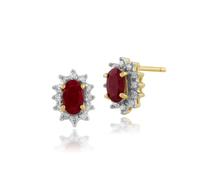 Gemondo Classic Oval Ruby & Diamond Cluster Stud Earrings in 9ct Yellow Gold