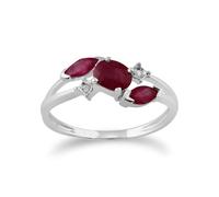 Gemondo Women's Classic Oval Ruby & Diamond Crossover Ring in 9ct White Gold in Red | Size: Q Gemondo Red Q