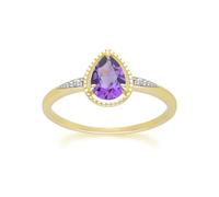 Gemondo Classic Pear Amethyst & Diamond Ring In 9ct Yellow Gold - L