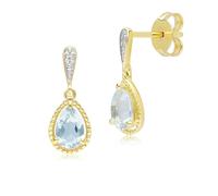 Classic Pear Aquamarine & Diamond Drop Earrings In 9ct Yellow Gold