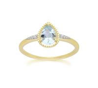 Gemondo Classic Pear Aquamarine & Diamond Ring In 9ct Yellow Gold - L