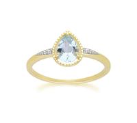Gemondo Classic Pear Aquamarine & Diamond Ring In 9ct Yellow Gold - P