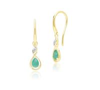 Gemondo Classic Pear Emerald & Diamond Drop Earrings In 9ct Yellow Gold