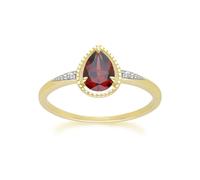 Gemondo Classic Pear Garnet & Diamond Ring In 9ct Yellow Gold - O