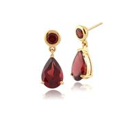 Gemondo Classic Pear Garnet Drop Earrings in 9ct Yellow Gold