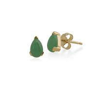 Gemondo Classic Pear Green Jade Stud Earrings in 9ct Yellow Gold - 9ct Yellow Gold 0.91ct Green Jade 3 Claw Set Pear Stud Earrings 6.5x4mm