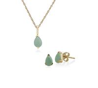 Gemondo Classic Pear Jade Single Stone Stud Earrings & Pendant Set in 9ct Yellow Gold