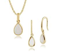 Gemondo Classic Pear Opal Single Stone Bezel Drop Earrings & Pendant Set in 9ct Yellow Gold