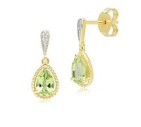 Gemondo Classic Pear Peridot & Diamond Drop Earrings In 9ct Yellow Gold