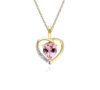 Gemondo Classic Pear Pink Tourmaline & Diamond Heart Pendant Necklace In 9ct Yellow Gold