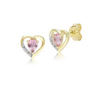 Gemondo Classic Pear Pink Tourmaline & Diamond Heart Stud Earrings In 9ct Yellow Gold