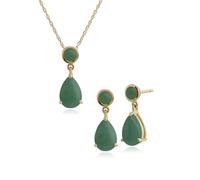 Gemondo Classic Pear & Round Jade Drop Earrings & Pendant Set in 9ct Gold