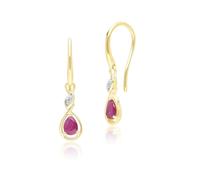 Classic Pear Ruby & Diamond Drop Earrings In 9ct Yellow Gold