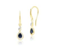 Classic Pear Sapphire & Diamond Drop Earrings In 9ct Yellow Gold