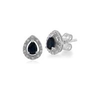 Gemondo Classic Pear Sapphire & Diamond Halo Stud Earrings in 9ct White Gold