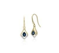 Gemondo Women's Classic Pear Sapphire & Diamond Leaf Halo Drop Earrings in 9ct Yellow Gold in Blue Gemondo Blue One Size
