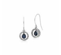 Gemondo Classic Pear Sapphire & Marcasite Round Halo Drop Earrings in 925 Sterling Silver - Classic 0.44ct Pear Sapphire & Marcasite Round Halo Drop Earrings in 925 Sterling Silver